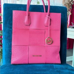 Michael Kors Fuchsia Croc-Embossed Tote